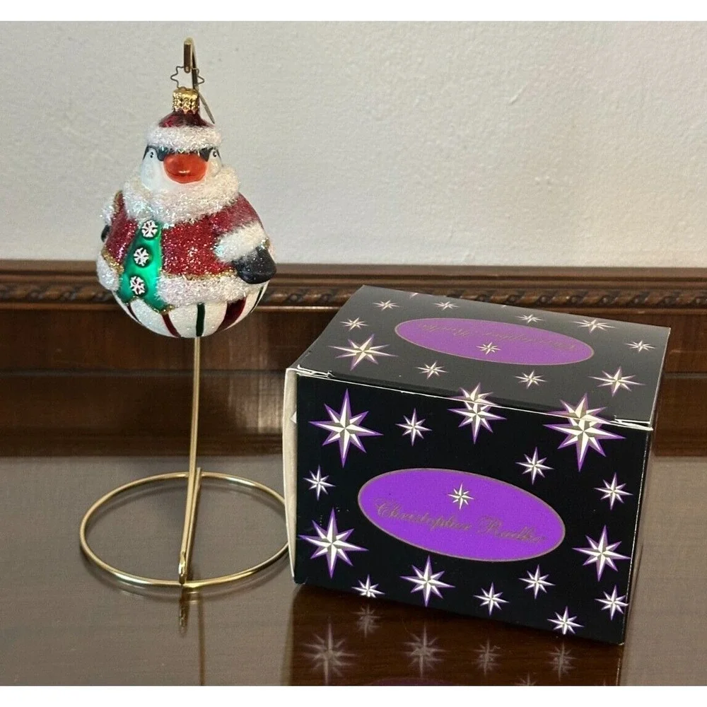 HTF Christopher Radko PENNY ROLL Penguin 1014224 w/ Org Box Santa Suit Ornament